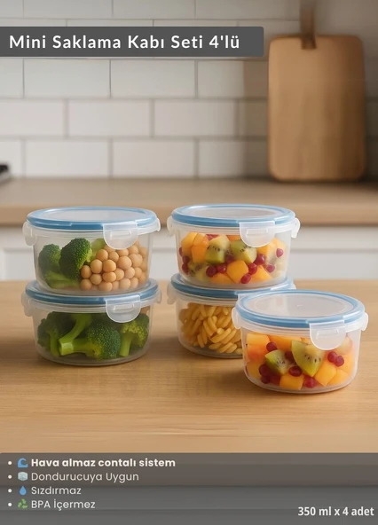 Mini Erzak Saklama Kabı Seti 4'lü Bpa Free Gıda Kutusu Bpa Free Hava Almaz 350 ml ürün görseli 1