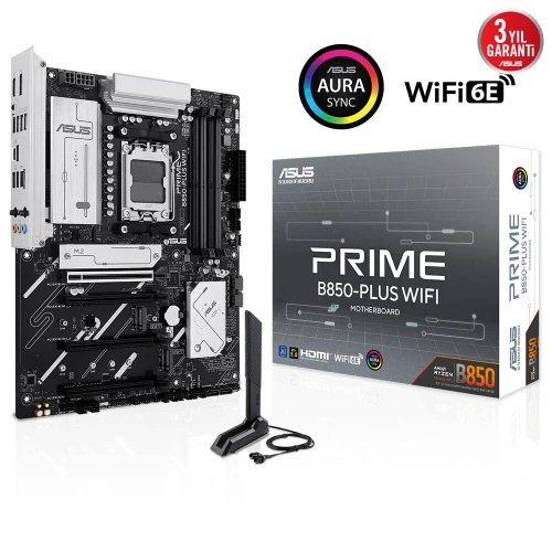 ASUS  PRIME B850-PLUS WIFI, 4xDDR5, 3x M.2, HDMI, DP, Type-C, Wi-Fi 6E, Bluetooth v5.3, AM5 Soket GAMING Anakart ürün görseli 1