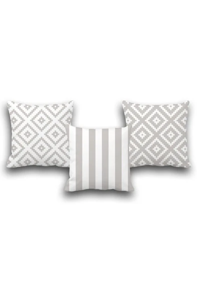 Pusula Home Çift Taraflı 3 Lü Set Gri Geometri-1 Desen Dijital Baskılı Kırlent Kılıfı ürün görseli 1