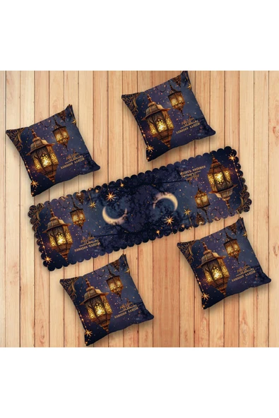 Pusula Home  Kareem Ramazan Temalı Runner ve Kırlent Kılıfı Seti ürün görseli 1