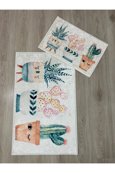 yok yok evim eve dair her şey Sevimli Kaktüsler 2'li Banyo Paspası ürün görseli 1