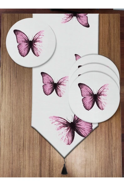 Pusula Home Pembe Kelebekler 6'lı Supla Ve Runner Set ürün görseli 1