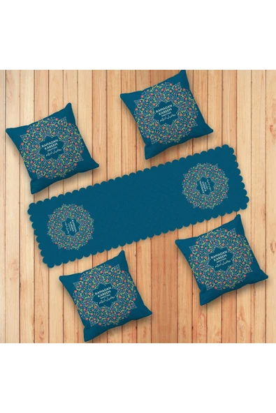 Pusula Home Çiçekli Ramazan Temalı Runner ve Kırlent Kılıfı Seti ürün görseli 1