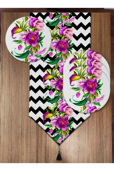 Zikzak ve Çiçek Desenli 6'lı Supla ve Runner Set ürün görseli 1