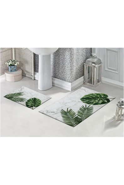 yok yok evim eve dair her şey Tropikal Yapraklar 3d Desenli Banyo Paspası ürün görseli 1