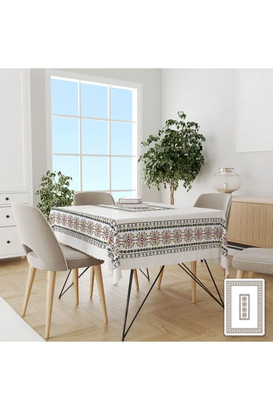Pusula Home RENKLİ ETNİK  Desenli Baskılı Dekoratif Dertsiz Masa Örtüsü ürün görseli 1