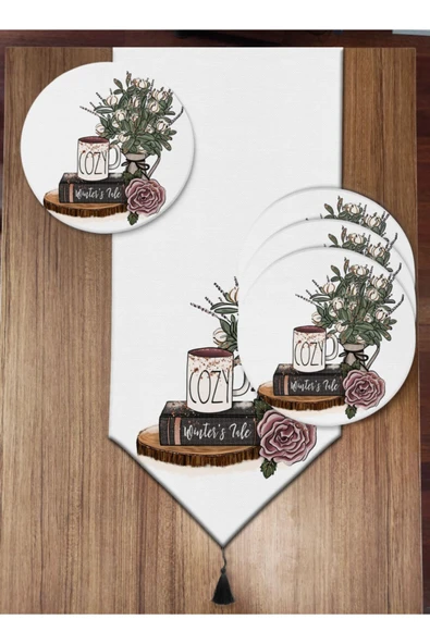 Pusula Home Dekoratif Çiçekli 6'lı Supla Ve Runner Set ürün görseli 1
