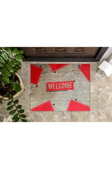 Pusula Home Geometrik Welcome Yazılı Kapı Önü Paspası ürün görseli 1