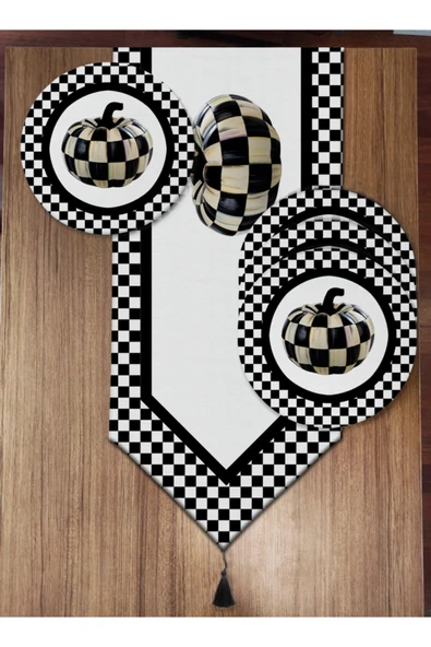Pusula Home Dama Ve Kabak Desenli 6'lı Supla Ve Runner Set ürün görseli 1
