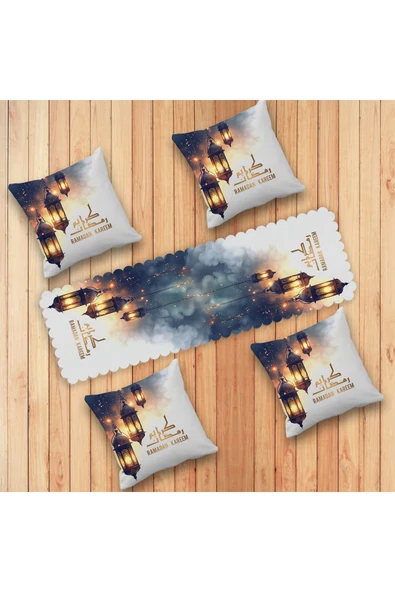 Pusula Home Ramazan Temalı  Fenerli Runner ve Kırlent Kılıfı Seti ürün görseli 1