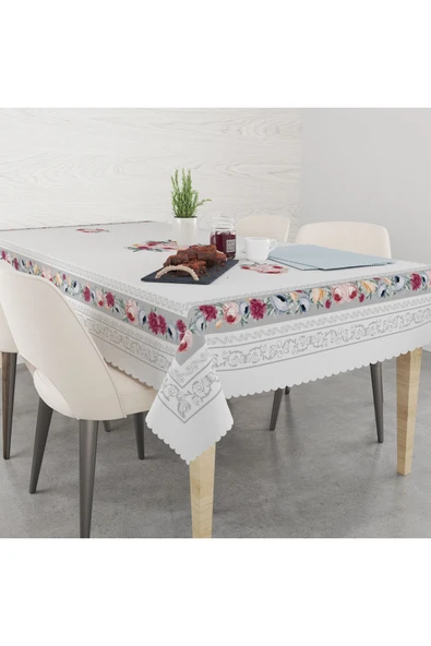 Pusula Home Çiçekli Gri desenli Masa Örrtüsü ürün görseli 1