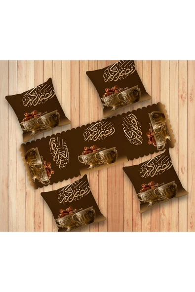 Pusula Home Hurma Detaylı Ramazan Temalı Runner ve Kırlent Kılıfı Seti ürün görseli 1