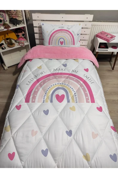 Pusula Home Welsoft Pofuduk Çift Taraflı GÖKKUŞAĞI Desenli Tek Kişilik Yorgan Uyku Seti ürün görseli 1
