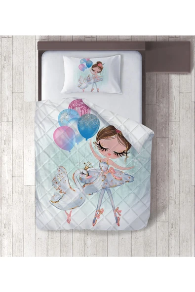 Balerin Ve Kuğu Desenli Dijital Baskılı Tek Kişilik Yorgan Set ürün görseli 1