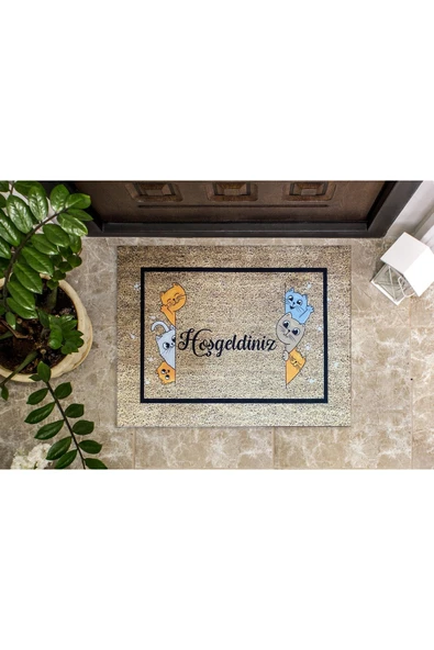 Pusula Home Hoş Geldiniz Kedili Kapı Önü Paspası ürün görseli 1
