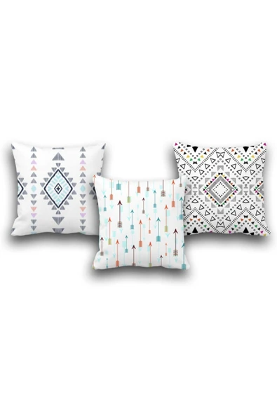 yok yok evim eve dair her şey Çift Taraflı 3 Lü Set Boho Style Dijital Baskılı Kırlent Kılıfı ürün görseli 1