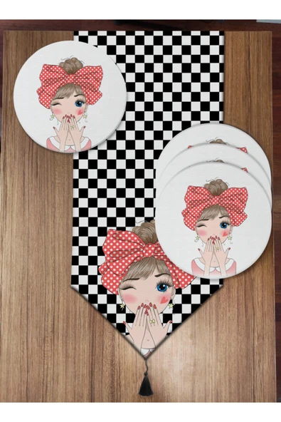 Sevimli Kız Desenli 6'lı Supla ve Runner Set ürün görseli 1