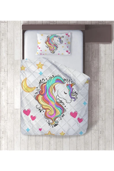 Unicorn Desenli Dijital Baskılı Tek Kişilik Yorgan Set ürün görseli 1