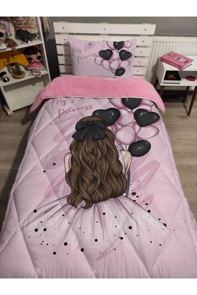 Pusula Home Welsoft Pofuduk Çift Taraflı BOLONLU KIZ Desenli Tek Kişilik Yorgan Uyku Seti ürün görseli 1