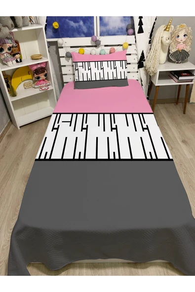 Pembe Piyano Tek Kişilik Pike ve Yastık Kılıfı ürün görseli 1