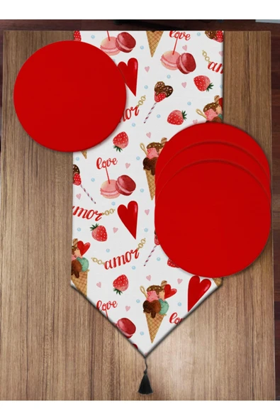 Pusula Home Dondurma Çilek Ve Makaron 6'lı Supla Ve Runner Set ürün görseli 1