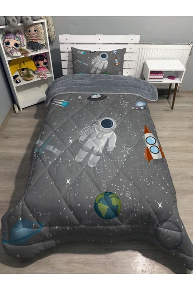 Pusula Home Welsoft Pofuduk Çift Taraflı ASTRONOT Desenli Tek Kişilik Yorgan Uyku Seti ürün görseli 1