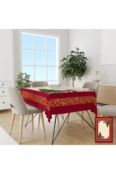 Pusula Home Yılbaşı Kırmızı Şal Desenli Masa Örtüsü ürün görseli 1