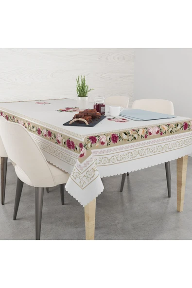 Pusula Home Çiçekli Gold Desenli Masa Örrtüsü ürün görseli 1