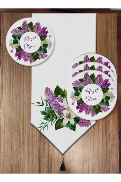 Pusula Home Leylak Desenli 6'lı Supla Ve Runner Set ürün görseli 1