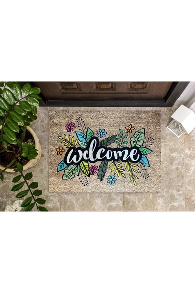 Pusula Home Çiçekli Welcome Kapı Önü Paspası ürün görseli 1