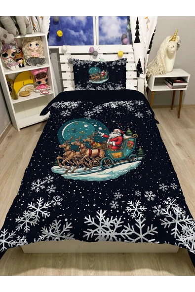 Pusula Home Yılbaşı Temalı Noel Desenli Tek Kişilik Nevresim Seti ürün görseli 1