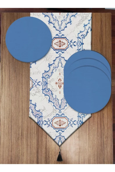 Pusula Home Mermer Zeminli Çini Desen 6'lı Supla Ve Runner Set ürün görseli 1