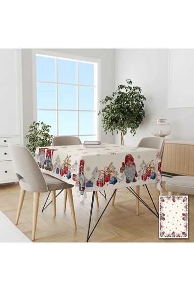 Pusula Home Yılbaşı Kar Taneli Ve Noel Baba Masa Örtüsü ürün görseli 1