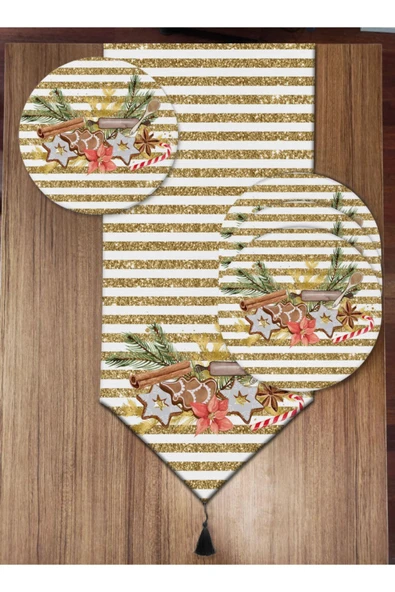 Pusula Home Yaldız Zemin Yılbaşı Detaylı 6'lı Supla Ve Runner Set ürün görseli 1