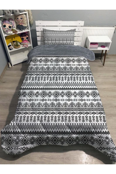 Pusula Home Welsoft Pofuduk Çift Taraflı GEOMETRİK Desenli Tek Kişilik Yorgan Uyku Seti ürün görseli 1