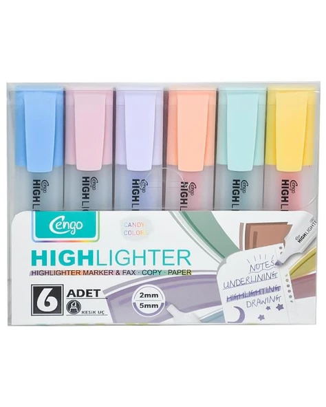 Cengo 6lı Fosforlu Kalem Candy Renkler CGO801 ürün görseli 1