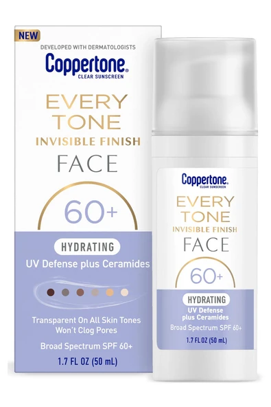 Coppertone Every Tone SPF60+ Şeffaf Yüz Güneş Kremi 50ML ürün görseli 1