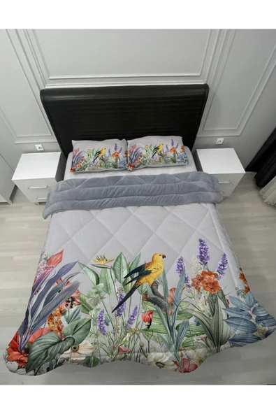 Pusula Home Welsoft Pofuduk Çift Taraflı TROPİKAL Desenli Çift Kişilik Yorgan Uyku Seti ürün görseli 1