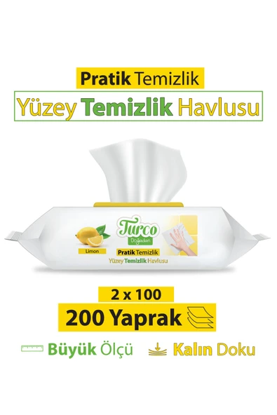 Turco Doğadan Pratik Yüzey Temizlik Havlusu Limon 2x100 (200 Yaprak) ürün görseli 1
