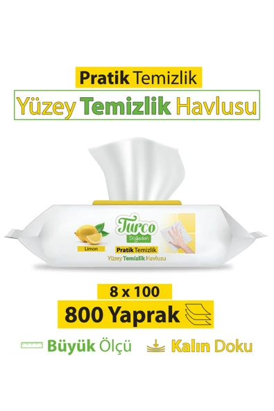 Turco Doğadan Pratik Yüzey Temizlik Havlusu Limon 8x100 (800 Yaprak) ürün görseli 1
