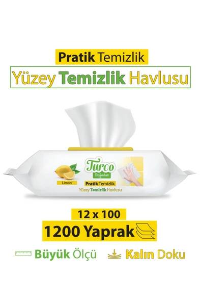 Turco Doğadan Pratik Yüzey Temizlik Havlusu Limon 12x100 (1200 Yaprak) ürün görseli 1