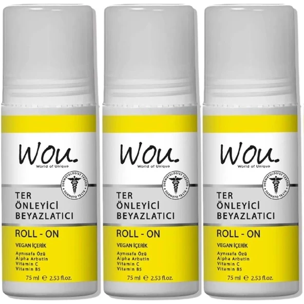 Wou World Of Unique Roll-On Unisex Deodorant 75ML Ter Önleyici Beyazlatıcı (3 Lü Set) ürün görseli 1