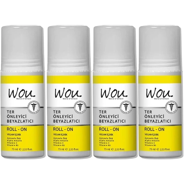 Wou World Of Unique Roll-On Unisex Deodorant 75ML Ter Önleyici Beyazlatıcı (4 Lü Set) ürün görseli 1