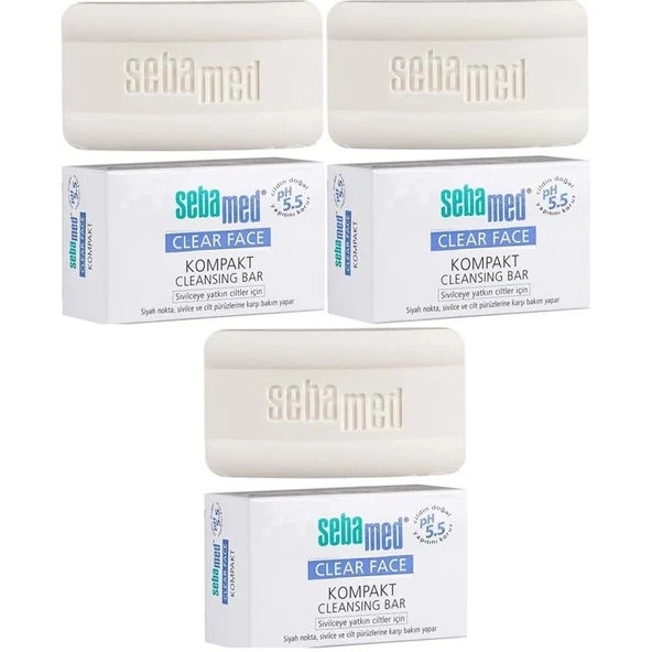 Sebamed Clear Face Kompakt Yüz Temizleme  Barı Sabun Sivilceye Yatkın Cilt 100GR (3 Lü Set) ürün görseli 1