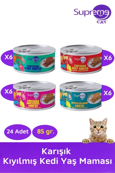 Karışık Kıyılmış Konserve Kedi Yaş Maması 85gr x 24 adet ürün görseli 1