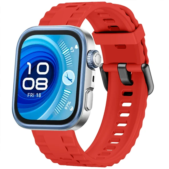 Huawei Watch Fit3 Fit 4 Fit 4 Pro İle Uyumlu GlacierFlex Metal Tokalı Spor Silikon Kordon  Kırmızı ürün görseli 1