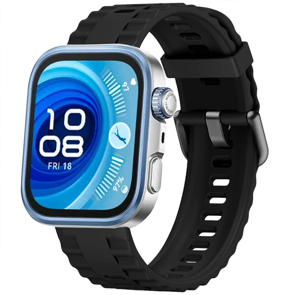 Huawei Watch Fit3 Fit 4 Fit 4 Pro İle Uyumlu GlacierFlex Metal Tokalı Spor Silikon Kordon  Siyah ürün görseli 1