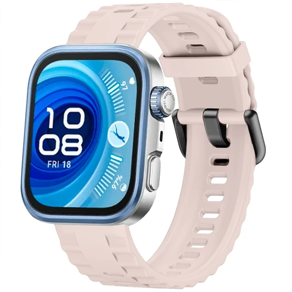 Huawei Watch Fit3 Fit 4 Fit 4 Pro İle Uyumlu GlacierFlex Metal Tokalı Spor Silikon Kordon  Pudra ürün görseli 1