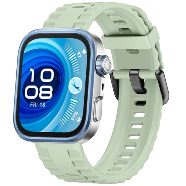 Huawei Watch Fit3 Fit 4 Fit 4 Pro İle Uyumlu GlacierFlex Metal Tokalı Spor Silikon Kordon  Yeşil ürün görseli 1