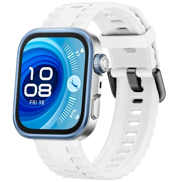 Huawei Watch Fit3 Fit 4 Fit 4 Pro İle Uyumlu GlacierFlex Metal Tokalı Spor Silikon Kordon  Beyaz ürün görseli 1